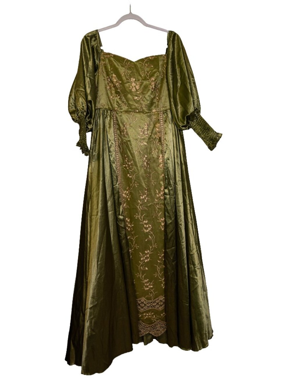 SHEIN Olive Green & Gold Royal Gown - Floor Length Dress - XL